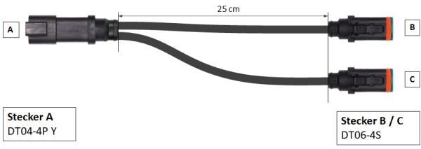 NotHalt Y-Leitung DT04-4P auf 2x DT06-4S, umspritzt, 0.25 m