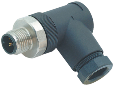 M12 male 5-pole 90° A-cod. self wireable, screw terminals, stainless steel