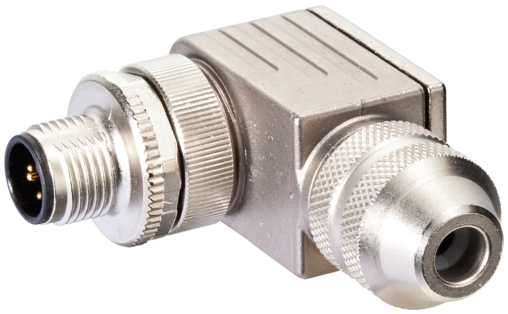 M12 male 4-pole 90° D-cod. self-wireable, screw terminals, shielded, Ethernet