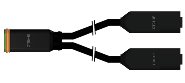 DTY06-4S - 2x DT04-4P Verteiler, umspr., Pins 1-I-1, 4-II-, 3-III-3, -IV-4, 0.5m