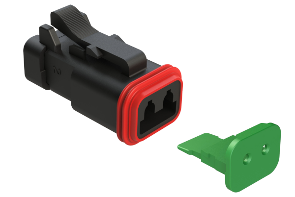 Cable socket 2-pin, end cap, red. seal, incl. wedgelock
