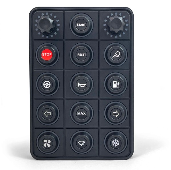 CAN Keypad, 15 Pos (3X5), zwei Drehgeber, DT-4P Anschluss, 15 mm Tasten, Kunststoffknopf